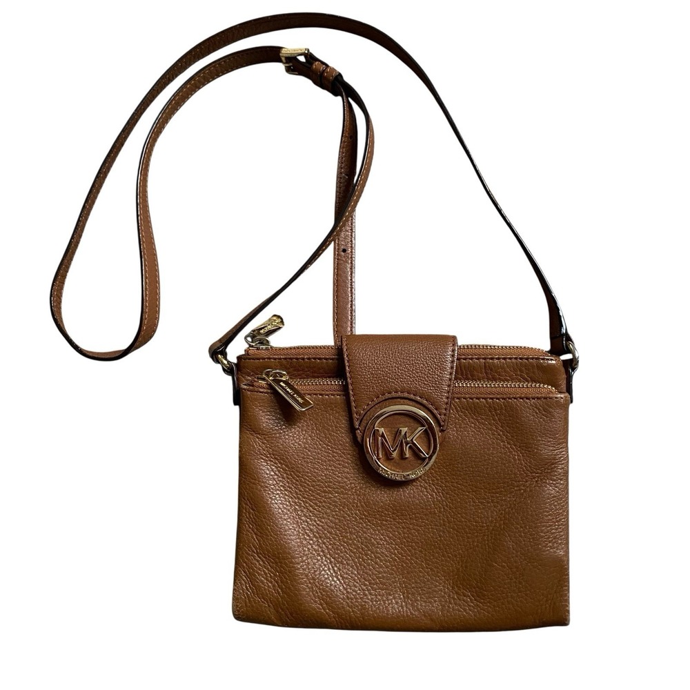 Michael Kors Fulton Crossbody Bag Small Brown Soft Leather Gold Hardware Logo